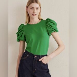 NWT BODEN Chic Green Puff Sleeve Jersey Top